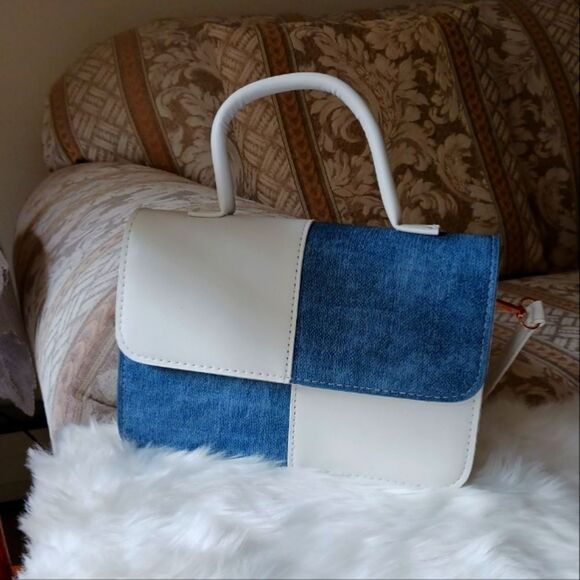 Two Tone Denim Shoulder Bag, Tote, Crossbody Bag, Purse, Handbag - Picture 4 of 8